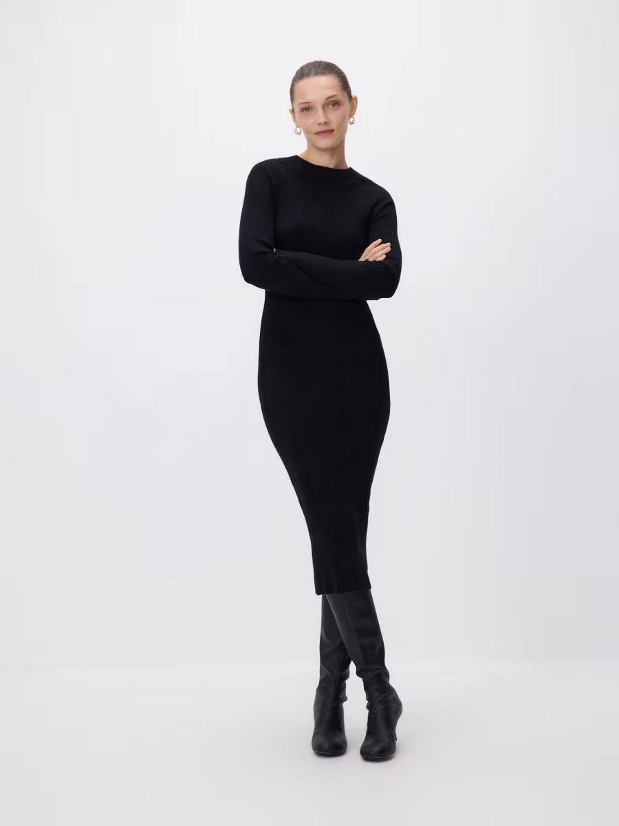 Abito in maglia a coste in viscosa nero