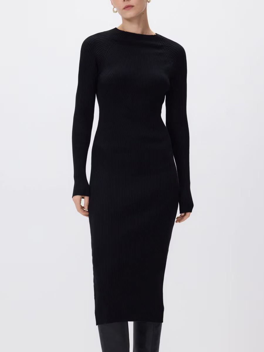 Abito in maglia a coste in viscosa nero